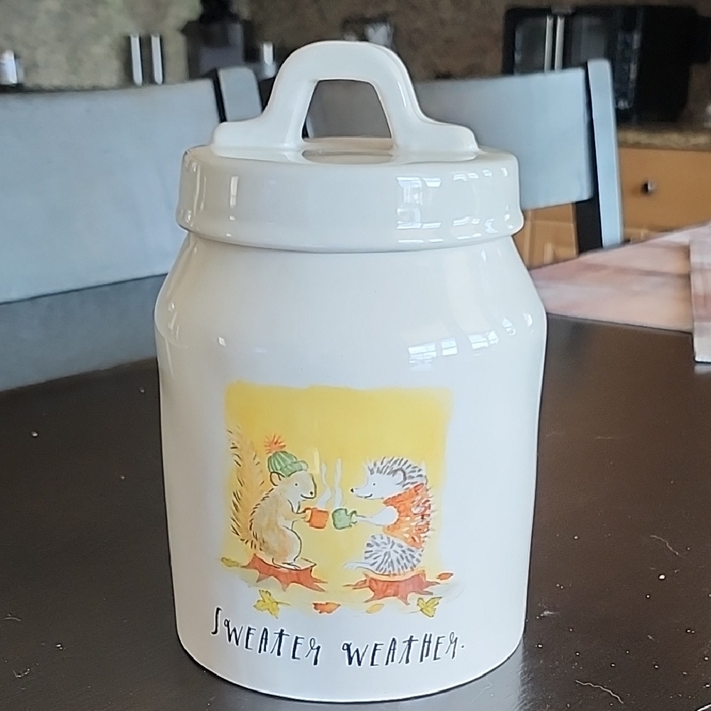 Rae Dunn White Ceramic Jar with Cozy Design